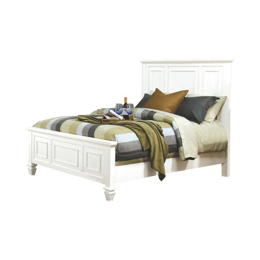 Sandy Beach Queen Panel Bed with High Headboard Cream White - U&U Home Budget Furniture (Carteret, NJ)