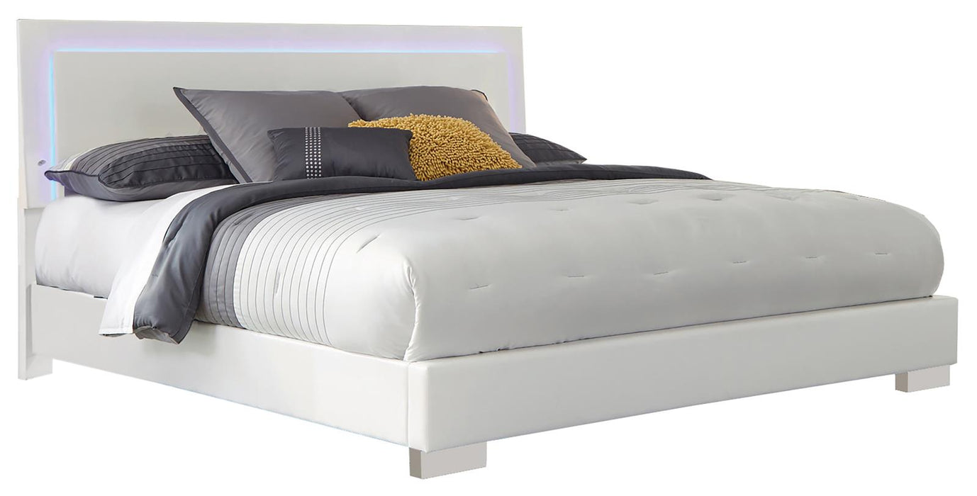 Felicity Eastern King, Queen, & Cal.King Panel Bed with LED Lighting Glossy White - U&U Home Budget Furniture (Carteret, NJ)