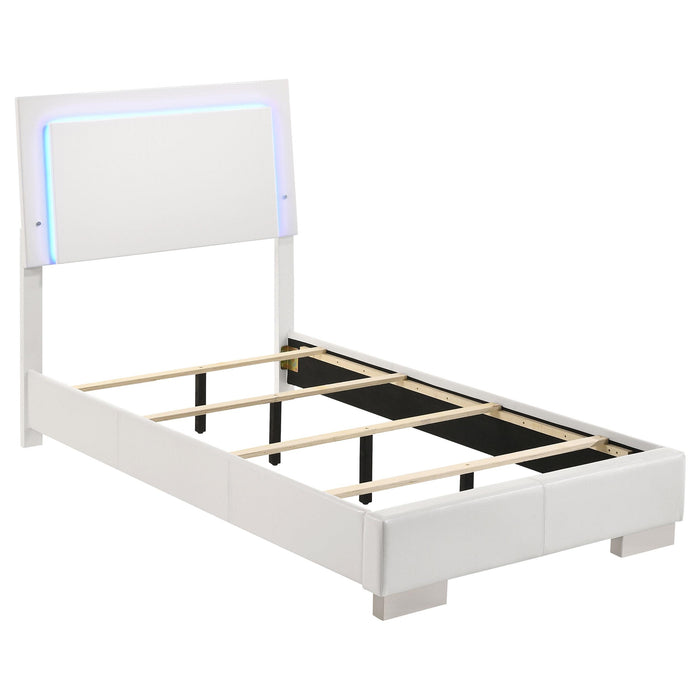 Felicity Full & Twin Panel Bed with LED Lighting Glossy White - U&U Home Budget Furniture (Carteret, NJ)