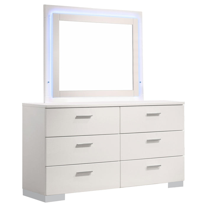 Felicity 6-drawer Dresser with LED Mirror White High Gloss - U&U Home Budget Furniture (Carteret, NJ)