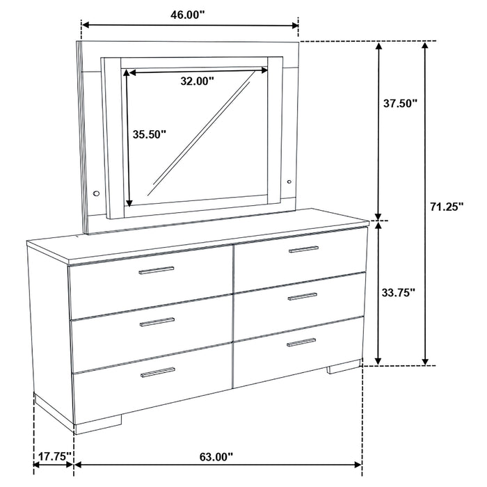 Felicity 6-drawer Dresser with LED Mirror White High Gloss - U&U Home Budget Furniture (Carteret, NJ)