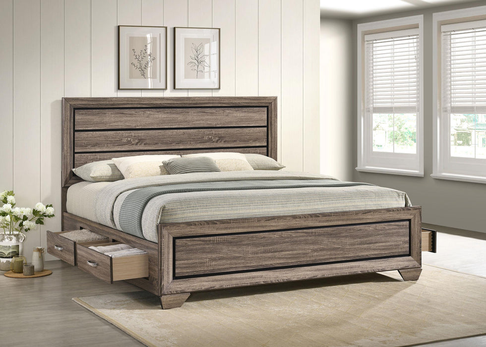 Kauffman California King, Eastren King & Queen Storage Bed Washed Taupe - U&U Home Budget Furniture (Carteret, NJ)