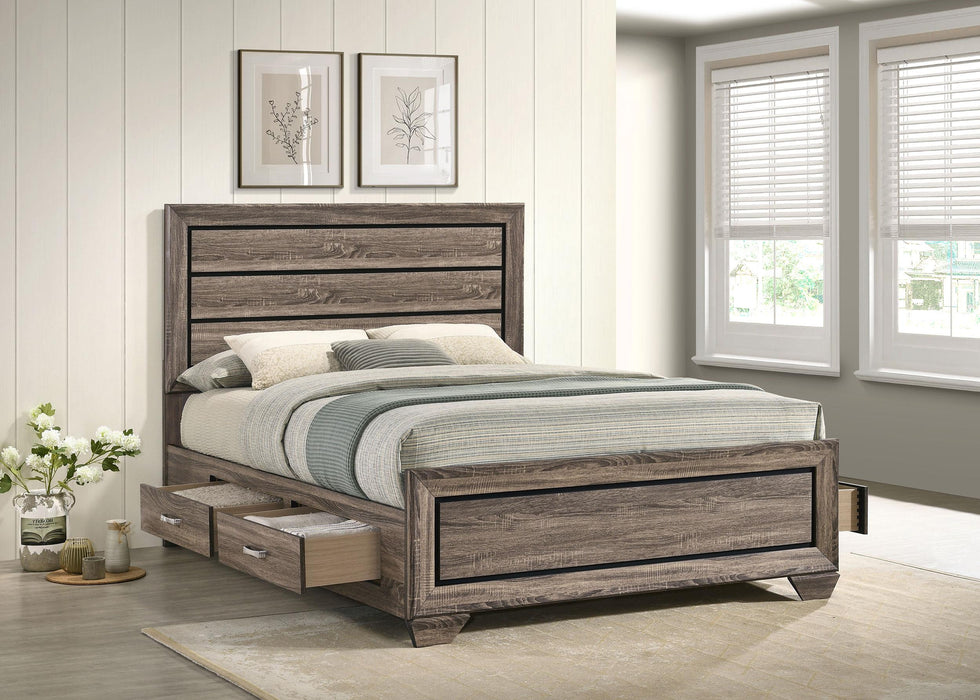 Kauffman California King, Eastren King & Queen Storage Bed Washed Taupe - U&U Home Budget Furniture (Carteret, NJ)