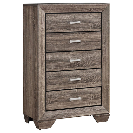 Kauffman 5-drawer Chest Washed Taupe - U&U Home Budget Furniture (Carteret, NJ)