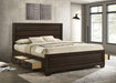 Kauffman California King, Eastren king, & Queen Storage Bed Dark Cocoa - U&U Home Budget Furniture (Carteret, NJ)