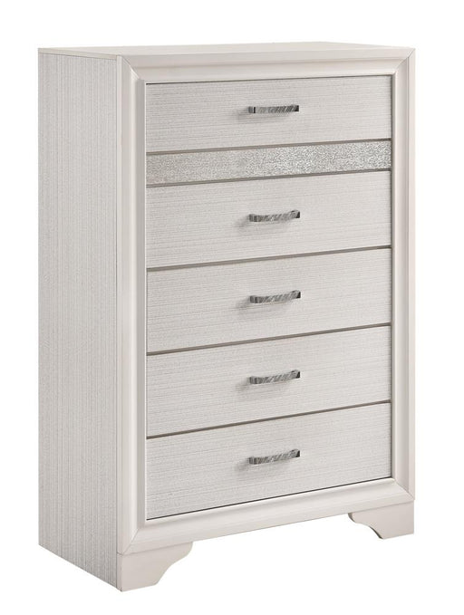 Miranda 5-drawer Chest White and Rhinestone - U&U Home Budget Furniture (Carteret, NJ)