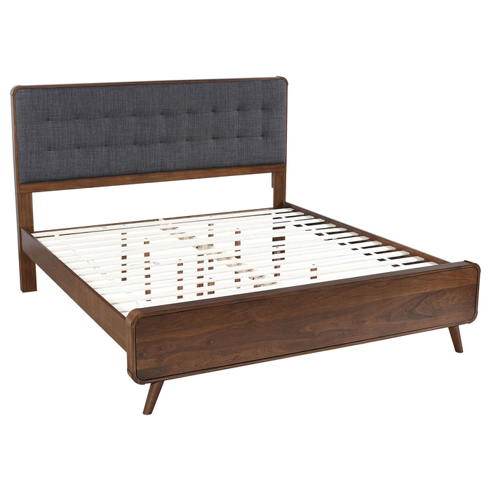 Robyn California King, E.King, & Queen Bed with Upholstered Headboard Dark Walnut - U&U Home Budget Furniture (Carteret, NJ)