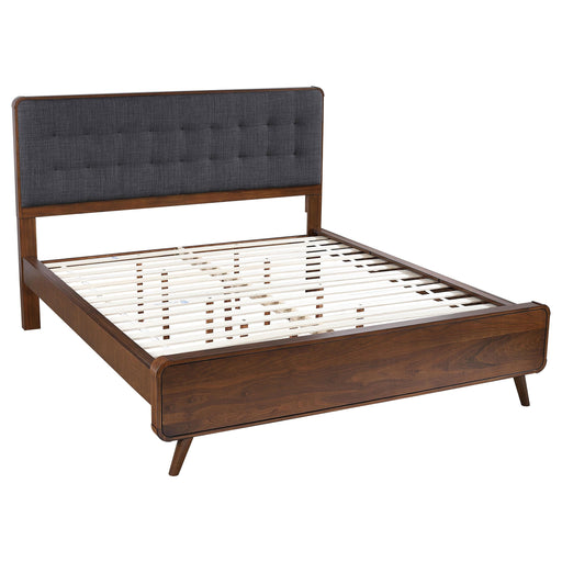 Robyn California King, E.King, & Queen Bed with Upholstered Headboard Dark Walnut - U&U Home Budget Furniture (Carteret, NJ)