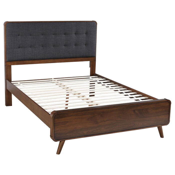 Robyn California King, E.King, & Queen Bed with Upholstered Headboard Dark Walnut - U&U Home Budget Furniture (Carteret, NJ)