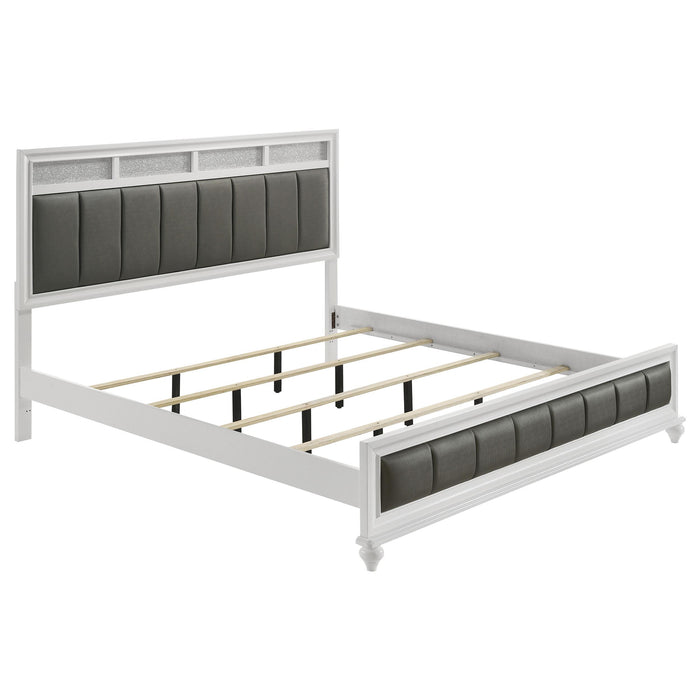 Barzini California King, E.King, & Queen Upholstered Panel Bed White - U&U Home Budget Furniture (Carteret, NJ)