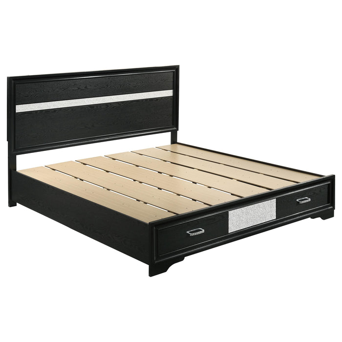 Miranda California King. E.King, & Queen 2-drawer Storage Bed Black & White - U&U Home Budget Furniture (Carteret, NJ)