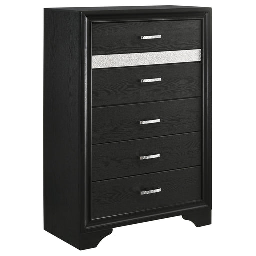 Miranda 5-drawer Chest Black and Rhinestone - U&U Home Budget Furniture (Carteret, NJ)