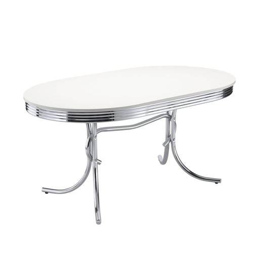 Retro Oval Dining Table Glossy White and Chrome - U&U Home Budget Furniture (Carteret, NJ)