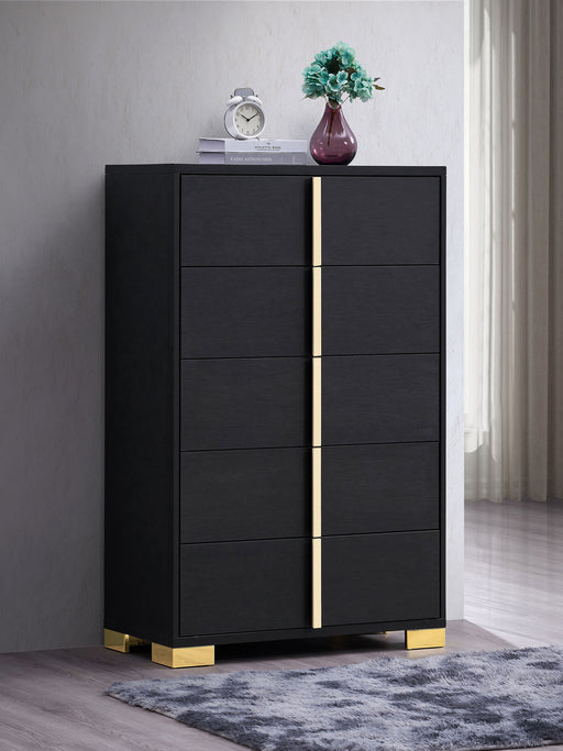Marceline 5-drawer Chest Black - U&U Home Budget Furniture (Carteret, NJ)