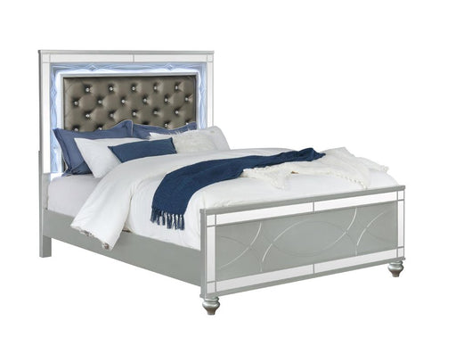 Gunnison California King, E.King, & Queen Panel Bed with LED Lighting Silver Metallic - U&U Home Budget Furniture (Carteret, NJ)