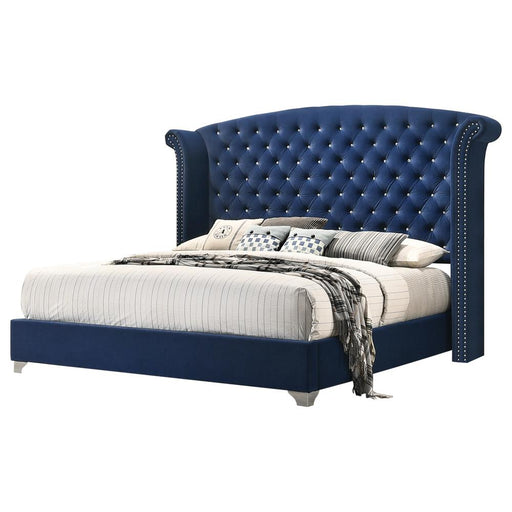 Melody California King, Eastren King, Queen Wingback Upholstered Bed Pacific Blue & Grey - U&U Home Budget Furniture (Carteret, NJ)