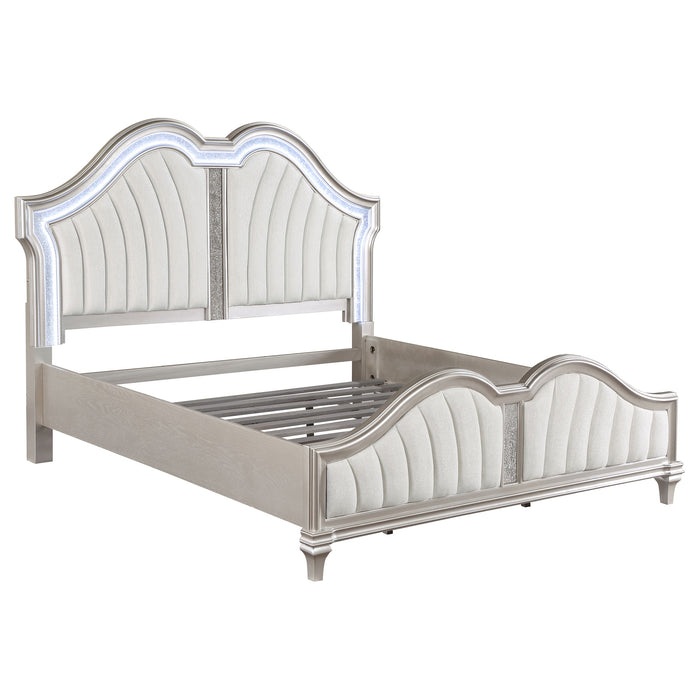 Evangeline Tufted Upholstered Platform Bed Ivory and Silver Oak - U&U Home Budget Furniture (Carteret, NJ)