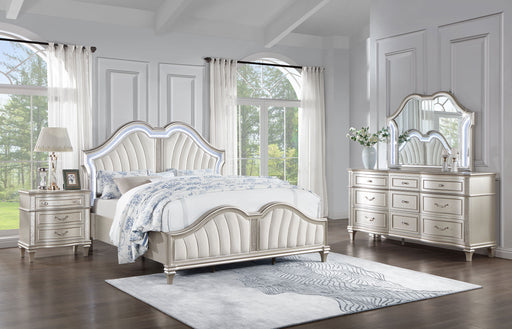 Evangeline Upholstered Platform Bedroom Set Ivory and Silver Oak - U&U Home Budget Furniture (Carteret, NJ)