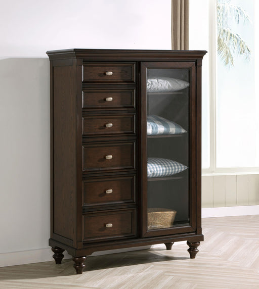 Andover 6-drawer Tempered Glass Door Chest Dark Oak - U&U Home Budget Furniture (Carteret, NJ)