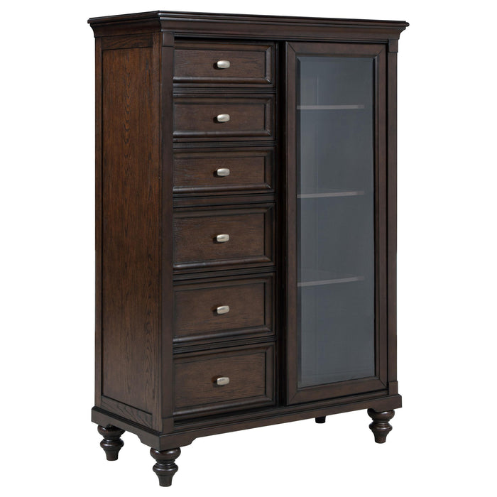Andover 6-drawer Tempered Glass Door Chest Dark Oak - U&U Home Budget Furniture (Carteret, NJ)