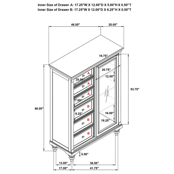 Andover 6-drawer Tempered Glass Door Chest Dark Oak - U&U Home Budget Furniture (Carteret, NJ)