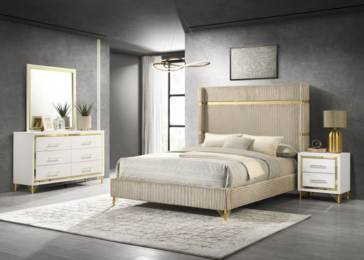 Lucia 4 & 5 Piece Bedroom Set King & Queen Beige & Grey - U&U Home Budget Furniture (Carteret, NJ)