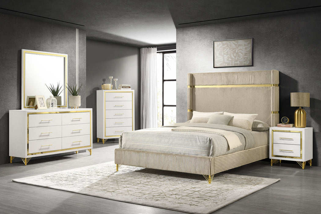 Lucia 4 & 5 Piece Bedroom Set King & Queen Beige & Grey - U&U Home Budget Furniture (Carteret, NJ)