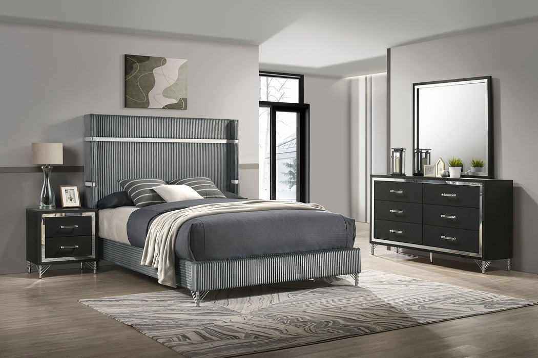 Lucia 4 & 5 Piece Bedroom Set King & Queen Beige & Grey - U&U Home Budget Furniture (Carteret, NJ)