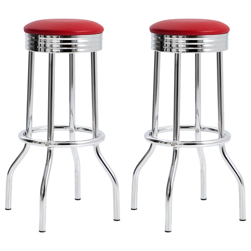 Theodore Upholstered Top Bar Stools Red and Chrome (Set of 2) - U&U Home Budget Furniture (Carteret, NJ)
