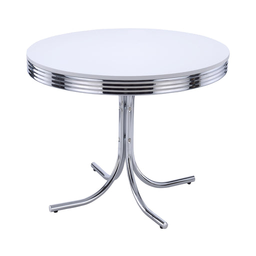 Retro Round Dining Table Glossy White and Chrome - U&U Home Budget Furniture (Carteret, NJ)