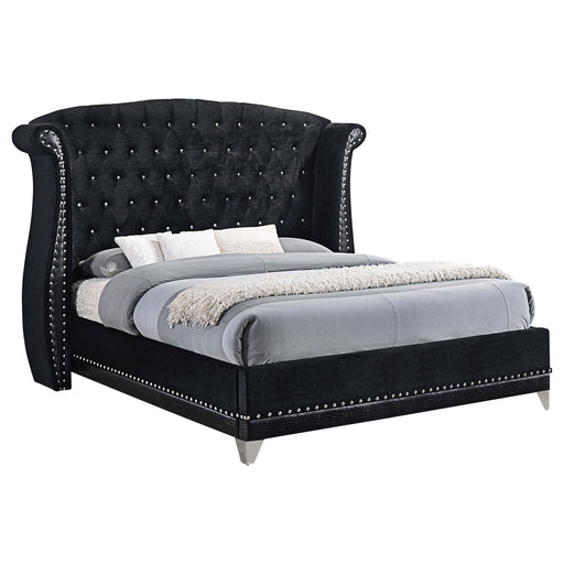 Barzini California King, E.King, & Queen Tufted Upholstered Bed Black - U&U Home Budget Furniture (Carteret, NJ)