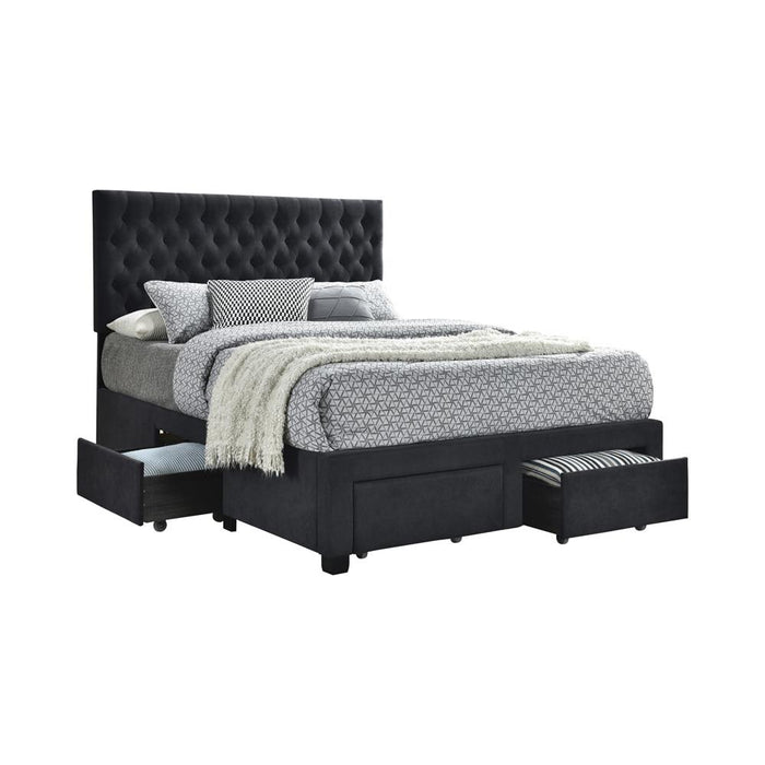 Soledad Eastern King, Full, & Queen 4-drawer Button Tufted Storage Bed Black & White - U&U Home Budget Furniture (Carteret, NJ)