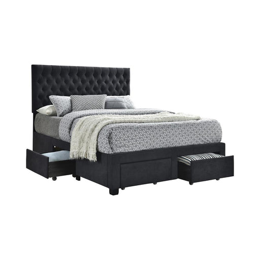 Soledad Eastern King, Full, & Queen 4-drawer Button Tufted Storage Bed Black & White - U&U Home Budget Furniture (Carteret, NJ)