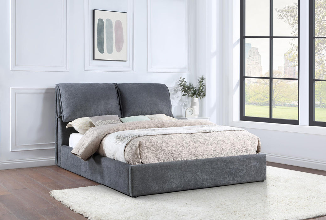 Laurel Upholstered Platform Bed with Pillow Headboard Charcoal Grey - U&U Home Budget Furniture (Carteret, NJ)