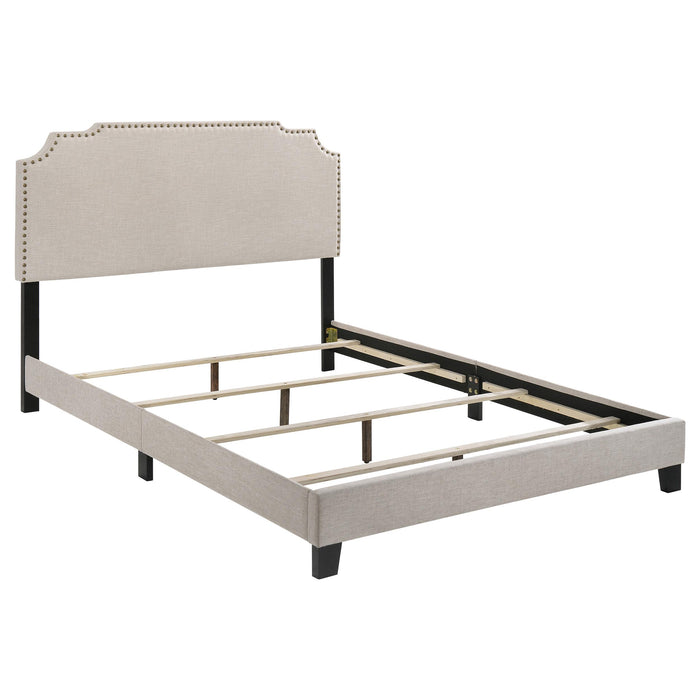 Tamarac Upholstered Nailhead Full, Eastern King & Queen Bed Beige & Grey - U&U Home Budget Furniture (Carteret, NJ)