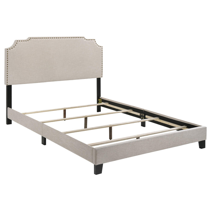 Tamarac Upholstered Nailhead Full, Eastern King & Queen Bed Beige & Grey - U&U Home Budget Furniture (Carteret, NJ)