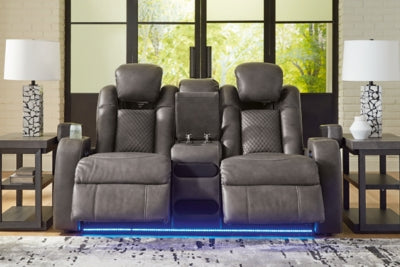 Fyne-Dyme Power Reclining Loveseat with Console - U&U Home Budget Furniture (Carteret, NJ)