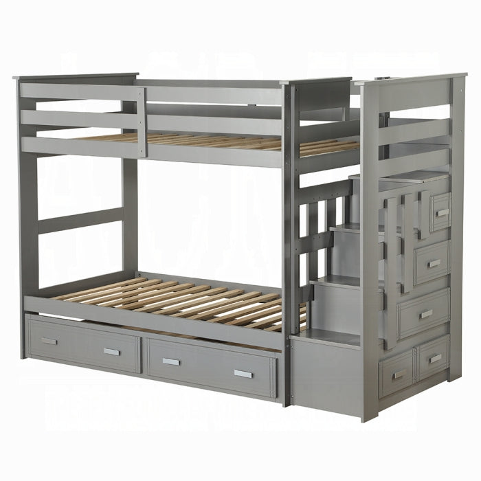 Allentown Twin-Twin Bunk Bed With Trundle and Storage - U&U Home Budget Furniture (Carteret, NJ)