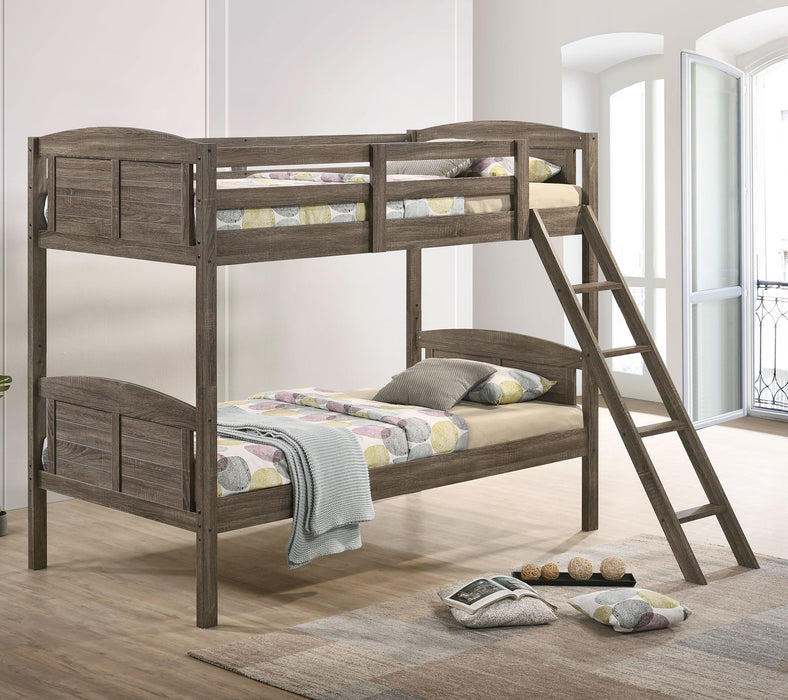 Flynn Bunk Bed Weathered Brown - U&U Home Budget Furniture (Carteret, NJ)
