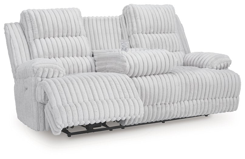 Rhines Falls Power Reclining Sofa with Drop Down Table - U&U Home Budget Furniture (Carteret, NJ)