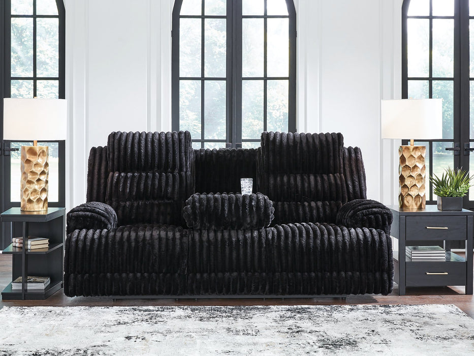 Rhine Falls Power Reclining Sofa with Drop Down Table - U&U Home Budget Furniture (Carteret, NJ)