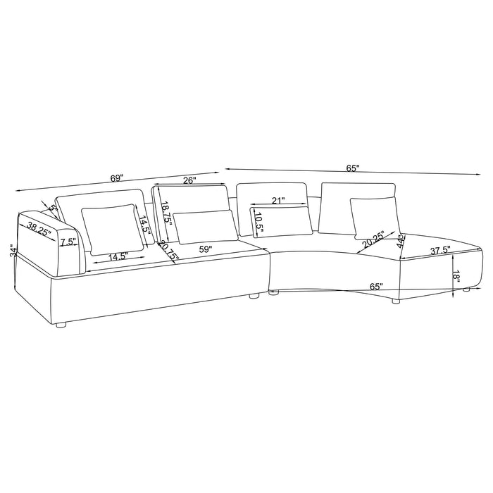 Toscano 134-inch Upholstered Sectional Sofa Grey - U&U Home Budget Furniture (Carteret, NJ)