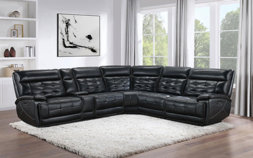 Hewitt Leather Upholstered Power Reclining Sectional Black - U&U Home Budget Furniture (Carteret, NJ)