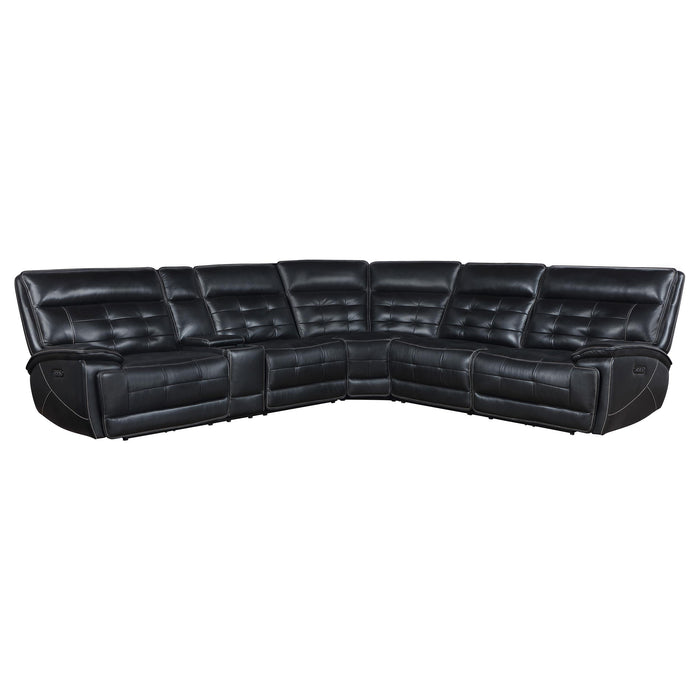 Hewitt Leather Upholstered Power Reclining Sectional Black - U&U Home Budget Furniture (Carteret, NJ)