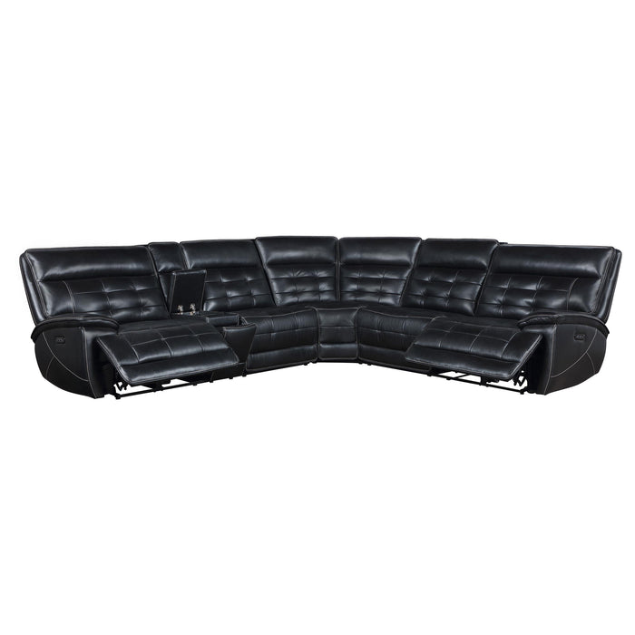 Hewitt Leather Upholstered Power Reclining Sectional Black - U&U Home Budget Furniture (Carteret, NJ)
