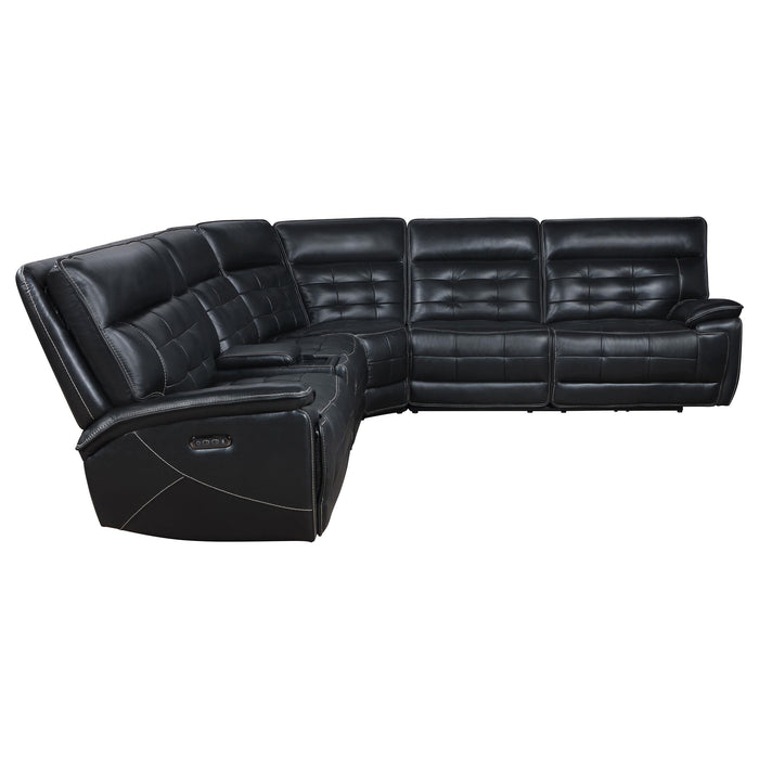 Hewitt Leather Upholstered Power Reclining Sectional Black - U&U Home Budget Furniture (Carteret, NJ)