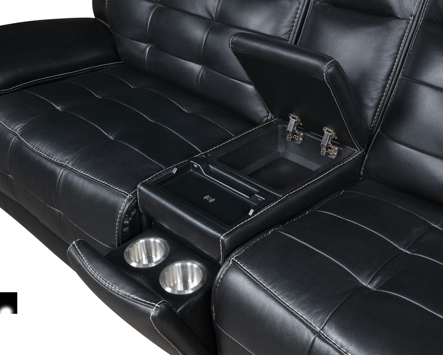 Hewitt Leather Upholstered Power Reclining Sectional Black - U&U Home Budget Furniture (Carteret, NJ)