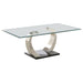 Pruitt Glass Top Coffee Table Clear and Satin - U&U Home Budget Furniture (Carteret, NJ)