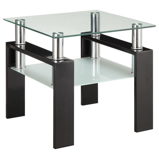 Dyer Tempered Glass End Table with Shelf Black - U&U Home Budget Furniture (Carteret, NJ)