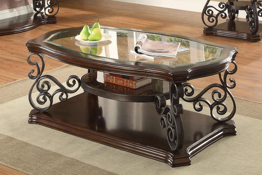 Laney Coffee Table Deep Merlot and Clear - U&U Home Budget Furniture (Carteret, NJ)